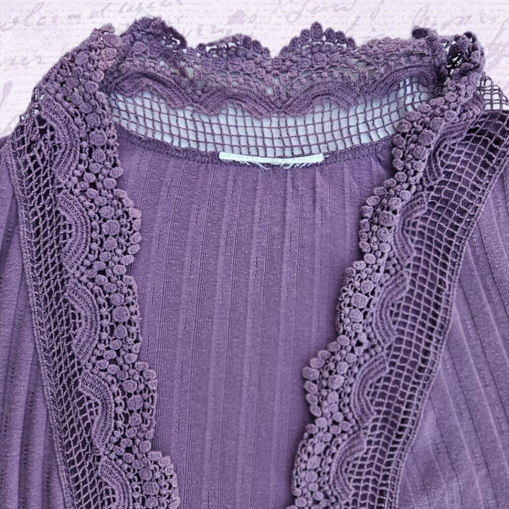 Roaman's Crochet Trim Pointelle Purple Cardigan - XL - Picture 4 of 9